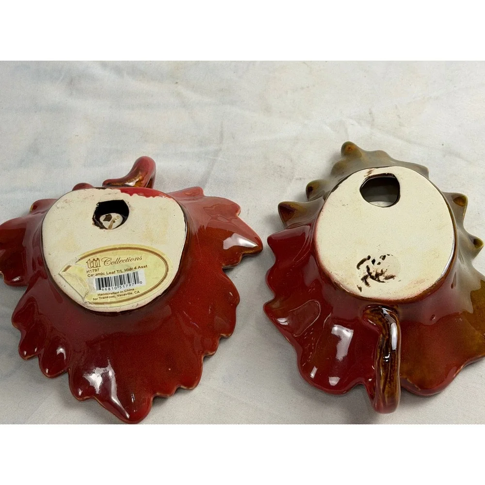 TII Collections Ceramic Leaf Tea Light Holders Set of 2 Autumn Fall Decor H1797